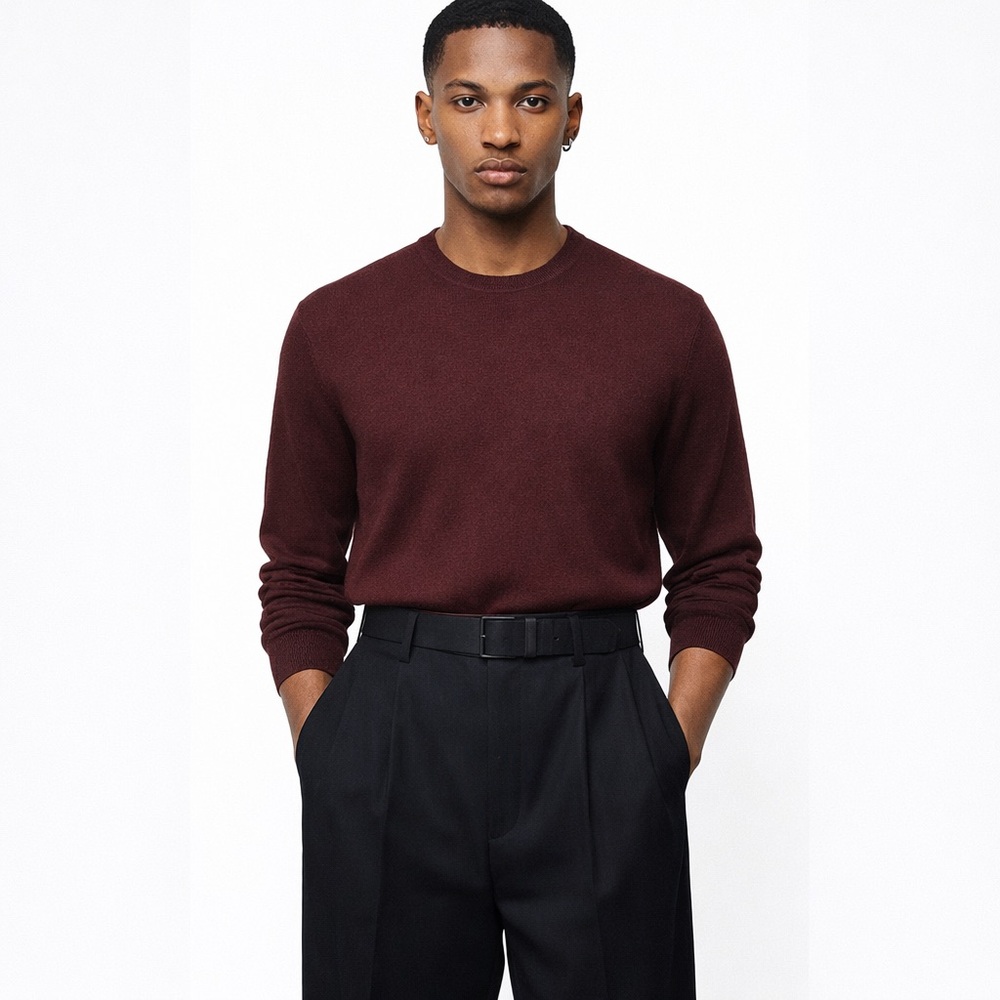 BANANA REPUBLIC - Premium Burgundy Merino Wool Crewneck Sweater